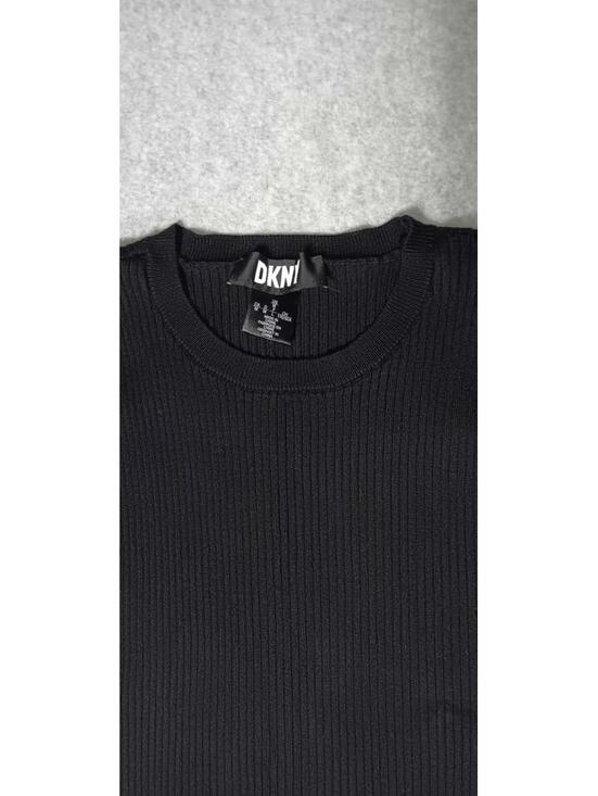 DKNY Bishop Sleeve Sweater Womens M Sheer black Leopard Print Sleeves Ribbed - Picture 3 of 12